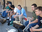 Photo: The brass band relaxes before they go play again.