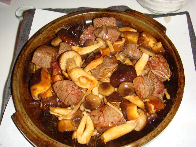 kobe style beef sauteed with wild mushrooms.