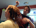 And it begins!  Huge chunks of hair come off with scissors.