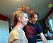 Trish is a good sport while we play with her hair.