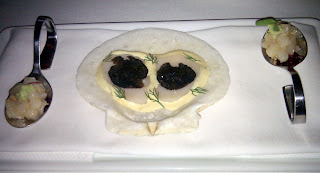 The illicit photo: raw scallops two ways at Komi.