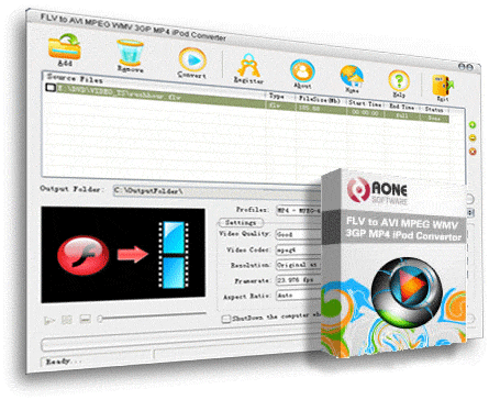 A-One FLV to AVI MPEG WMV 3GP MP4 iPod Converter v5.2