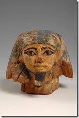 Coperchio di vaso canopo a testa umana Legno dipinto 16x13cm Assiut Medio regno Scavi Schiaparelli 1991-13