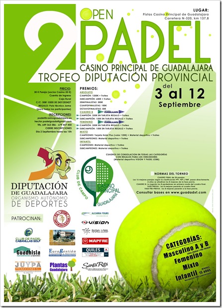 CARTEL II OPEN PADEL CASINO GUADALAJARA SEPTIEMBRE 2010