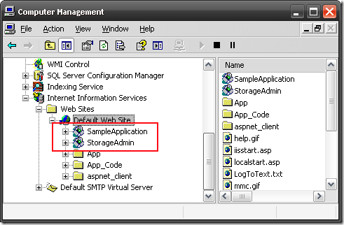SUT and admin application in IIS
