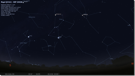 Orion the Hunter (Image by Stellarium http://www.stellarium.org/)