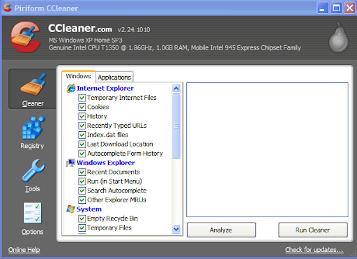CCleaner windows application