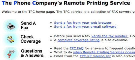 TPC Fax (The Phone Company's Remote Printing Service) - remote printing software TPC Fax (The Phone Company's Remote Printing Service) - remote printing software