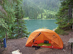 MSR ad: My Hubba in front of Boulder Lake.