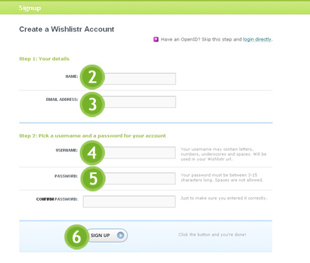 Registrarsi su Wishlistr