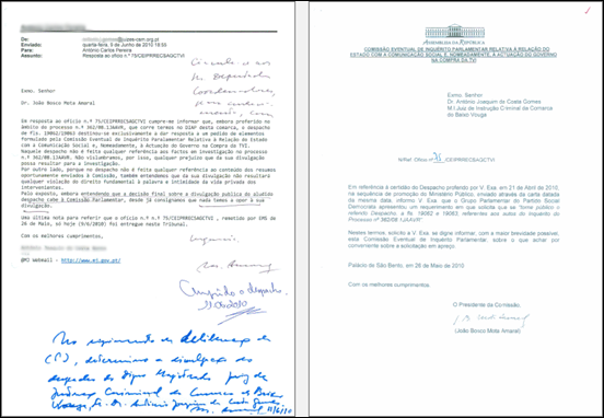 Correspondência com o Juiz de Instrução Criminal do Baixo Vouga 
