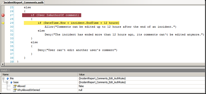 Sample DSL script running in Visual Studio's debugger