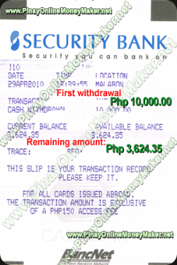 Withdrawal Proof from Security Bank - Php 10,000