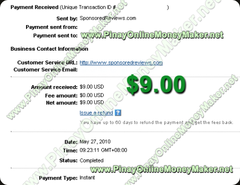 Sponsored Reviews Payment Proof - 5.27.2010 Sponsored Reviews Payment Proof - 5.27.2010