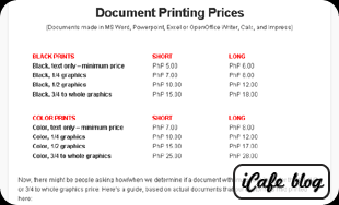 iCafe Blog Printing Prices
