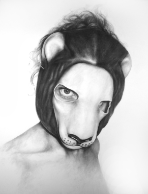 [Melissa Cooke powder graphite drawing draw self portrait large mask art lion[3].gif]