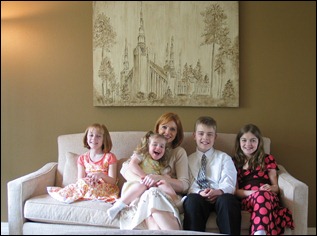 The family with the new temple artwork for Mother's Day.