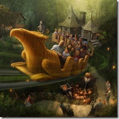 FLIGHT OF THE HIPPOGRIFF – Flight of the Hippogriff is a family coaster simulating a Hippogriff training flight over the grounds of Hogwarts castle.Early conceptual rendering of Flight of the Hippogriff.