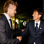 David Beckham (England Bid Ambassador) and Alexey Smertin (Russian Bid Ambassador) at the 2018/2022 Bidding Countries Presentation at Leevenhof Estate ©Gavin Barker/Backpagepix