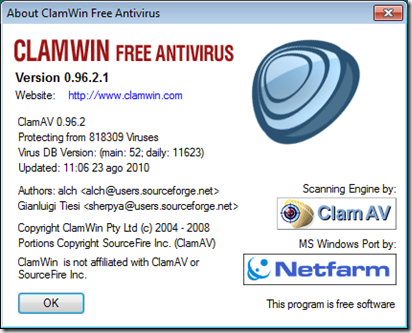 Clamwin free antivirus 0.96