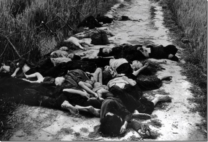 Bodies lay in the road leading from the village of My Lai, South Vietnam, following the massacre of civilians on March 16,1968. Within four hours, 504 men, women and children were killed in the My Lai hamlets in one of the U.S. military's blackest days. (AP photo/FILE/Ronald L. Haeberle, Life Magazine)
