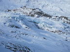 The blue part are crevasses of the glacier
