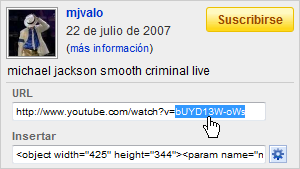 La ID del vídeo es lo que aparece subrayado