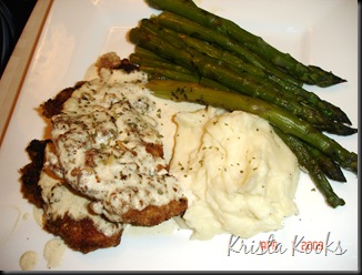 Krista Kooks Crispy Chicken Costeletta with Mashed Potatoes and Asparagus Krista Kooks Crispy Chicken Costeletta with Mashed Potatoes and Asparagus