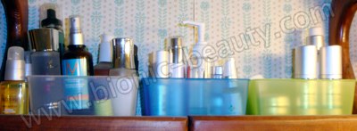 Bionic Beauty's shelf storage for favorite skin care and frequently used hair care products