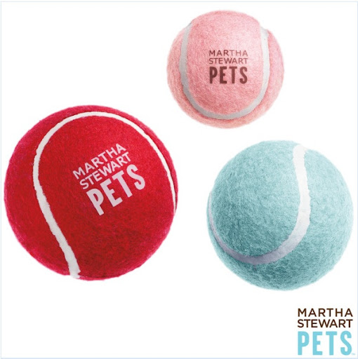 These Martha signature color tennis balls use vegetable dyes that won't harm your pet. Perfect.