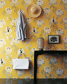 The flowers in this paper create the perfect spot for antique hooks. Voila, an entryway is created. (Blueprint Magazine) The flowers in this paper create the perfect spot for antique hooks. Voila, an entryway is created. (Blueprint Magazine)