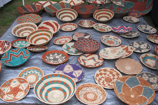 This display of African woven bowls was so colorful and interesting. Multiples of these would make a great wall display.