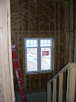 Windows installed in the rear stairwell