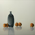 19170 - Vijf granaatappels met donkere vaas in lichte atmosfeer - 90 x 120 cm - € 4950,=