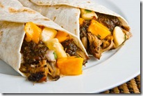 Jerked Pulled Pork Wraps with Mango and Banana Relish 500