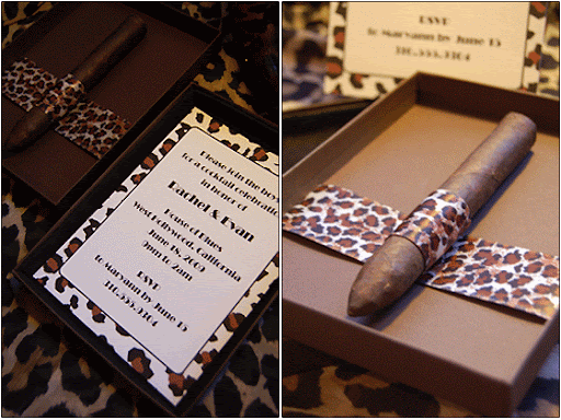  bachelor party invitation wrapped in black suede and animal print 