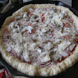 Chicago-style deep dish pizza prior to baking