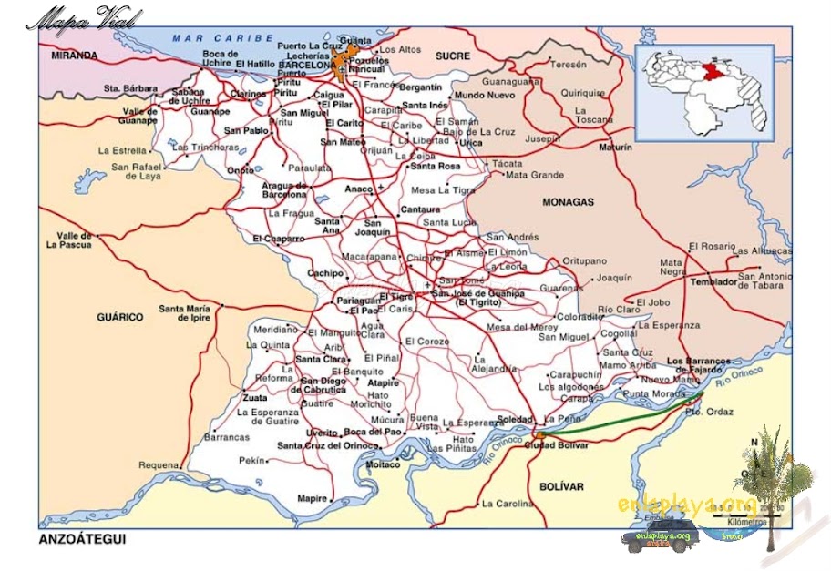 Mapa vial del Estado Anzoategui
