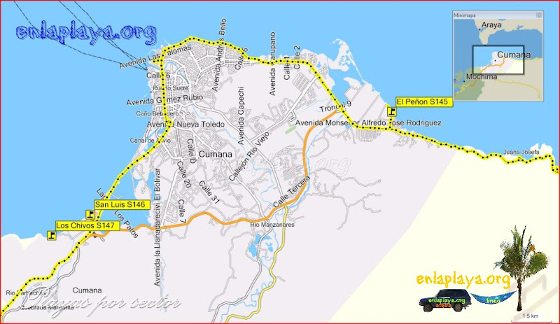 Mapa Cumana - Playas desde Los Chivos hasta El Peñon
