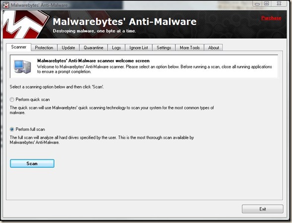 Malwarebytes screen shot