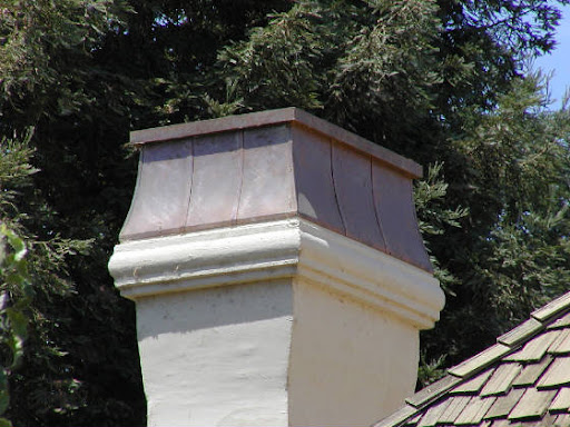 custom copper chimney top, french curve. Location:  Fresno, CA. Custom built by The Metal Shoppe, The Copper Specialists!