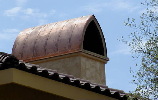 custom copper mission style chimney top. Location:  Fresno, CA. Custom built by The Metal Shoppe, The Copper Specialists!