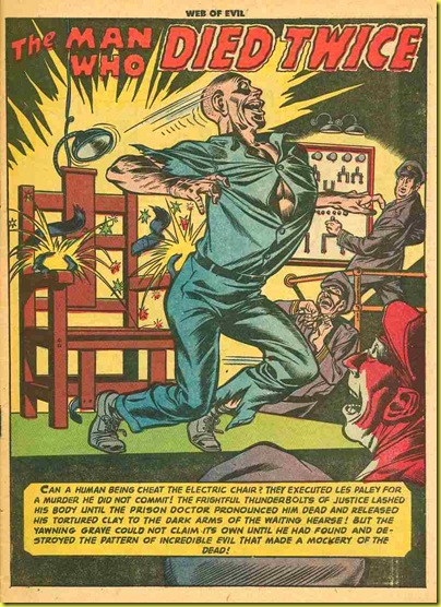 Rare back issue comic book page showing prisoner escaping from death row electric chair.