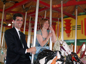 Mike and E'loise on the carousel at 1st beach, Newport
