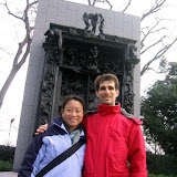 Maria in Mike in front of Rodin's Gates of Hell in Ueno Park, Tokyo