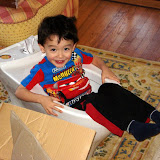 Eidan trying out the new toilet