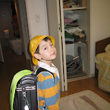 Kai on his way to 1st grade, with his randoseru (Japanese backpack)