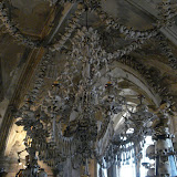 Chandelier made of bones and skulls at the Sedlec Ossuary