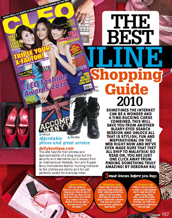Daily Boutique in Cleo magazine Nov 2010