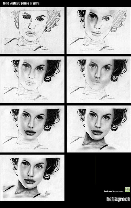 American actress Angelina Jolie pencil portrait work in progress